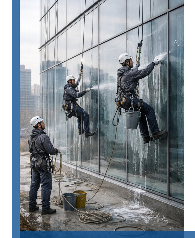 Промышленная мойка панорамных окон на высоте в Старой Руссе