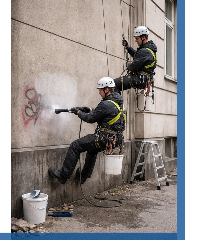 Удаление граффити с фасада в Старой Руссе от 4586 р. | ВЫСОТНИК-Срс