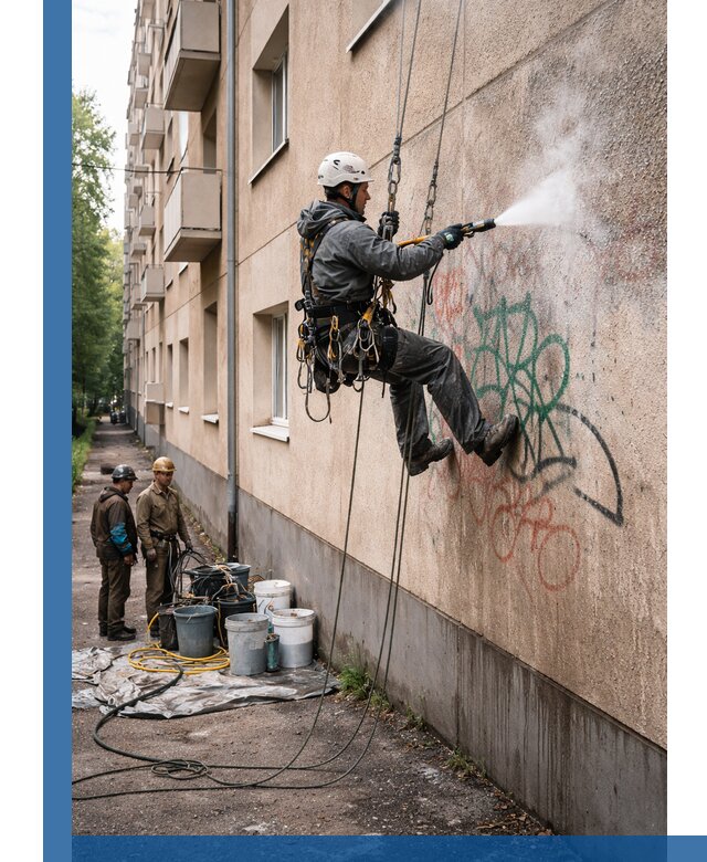 Удаление граффити с фасада в Старой Руссе без следов и повреждений