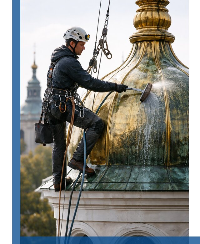 Профессиональная мойка куполов и шпилей высотными альпинистами в Старой Руссе