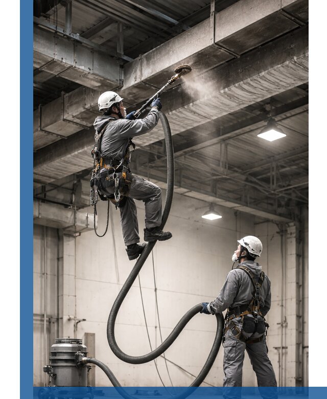 Обеспыливание потолочных конструкций в Старой Руссе промышленным альпинизмом