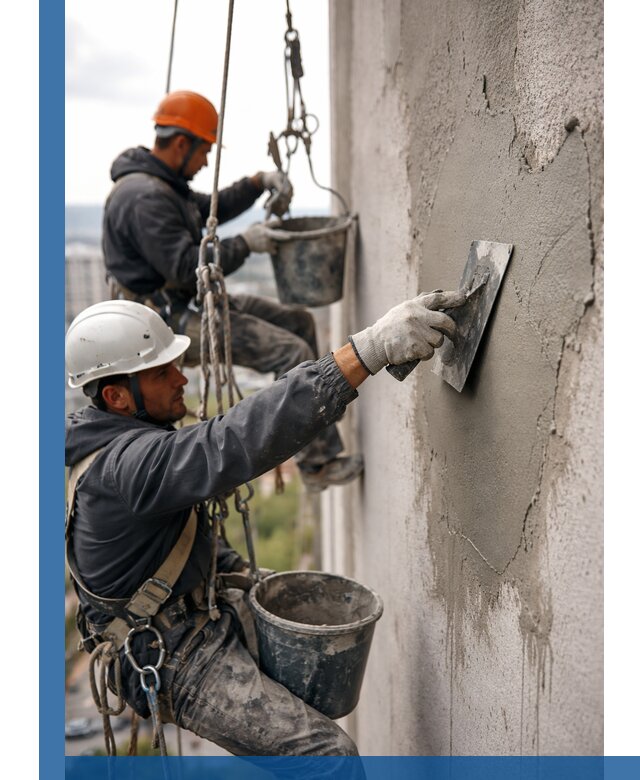 Штукатурка фасада на высоте в Старой Руссе профессиональные работы