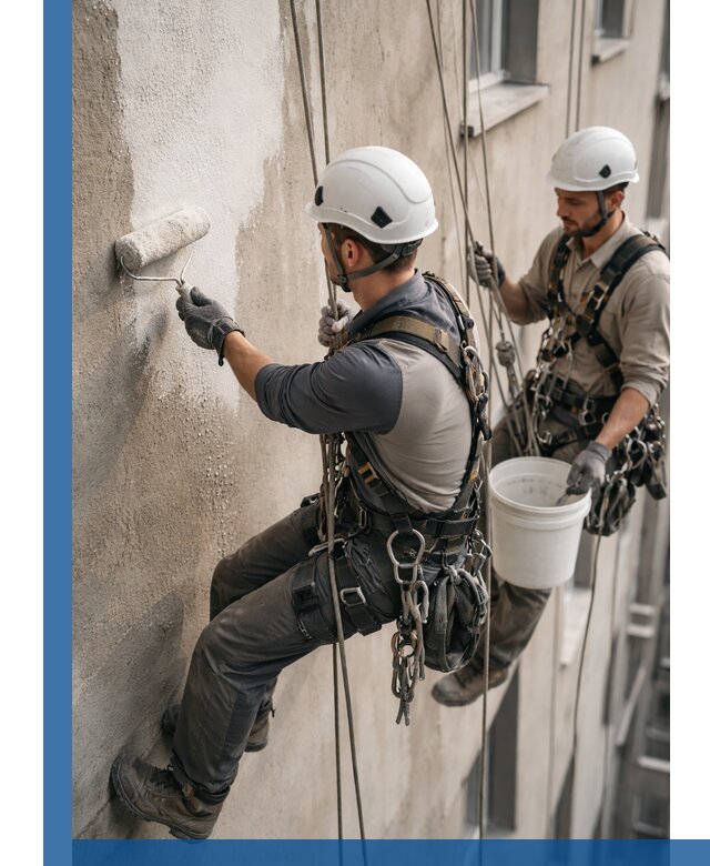 Грунтовка фасада на высоте в Старой Руссе промышленными альпинистами