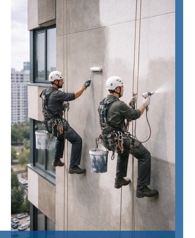 Покраска фасада альпинистами в Старой Руссе от 306 р. | ВЫСОТНИК-Срс