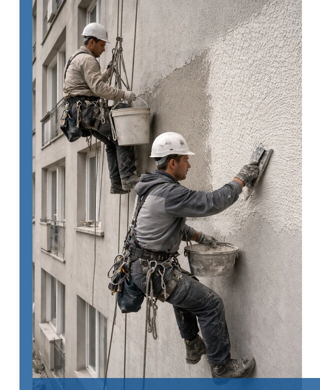 Нанесение декоративной штукатурки короед на фасад в Старой Руссе