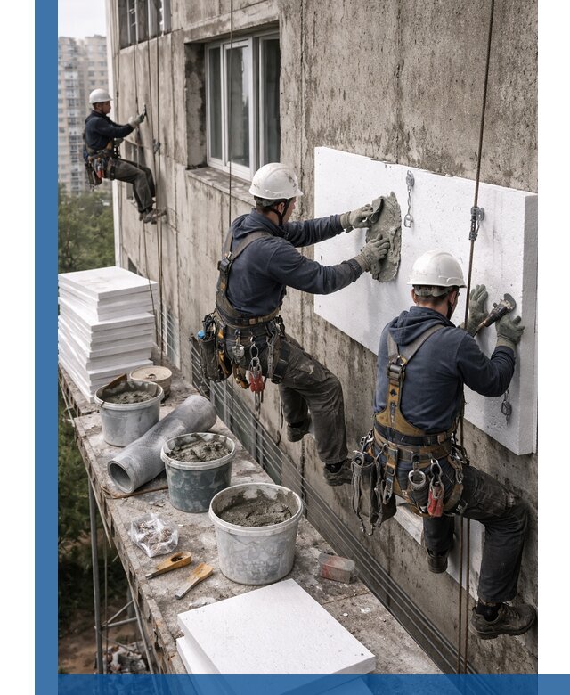 Утепление фасада пенополистиролом в Старой Руссе под ключ