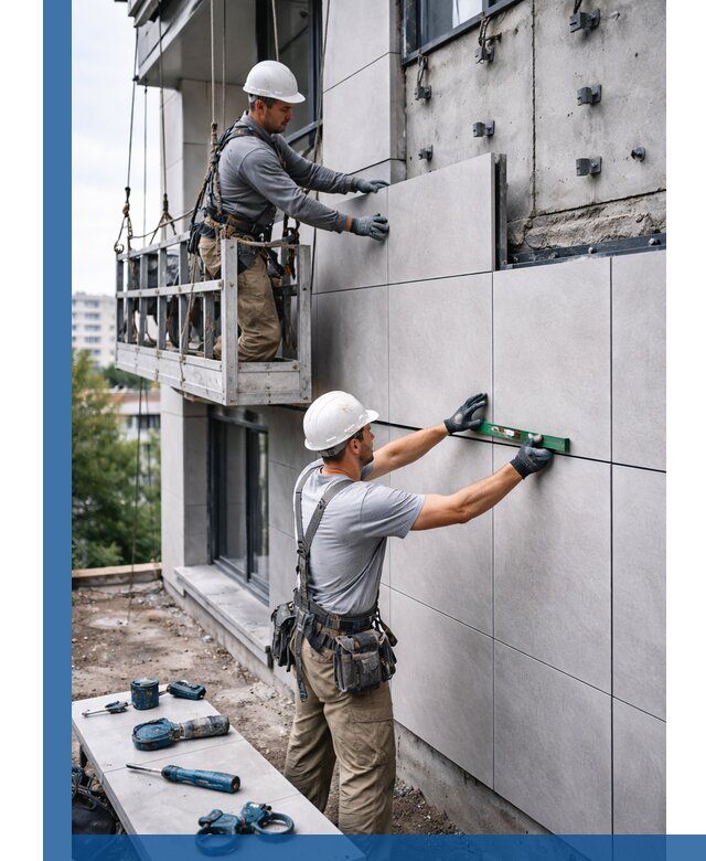 Монтаж керамогранита на фасад в Старой Руссе под ключ с гарантией качества