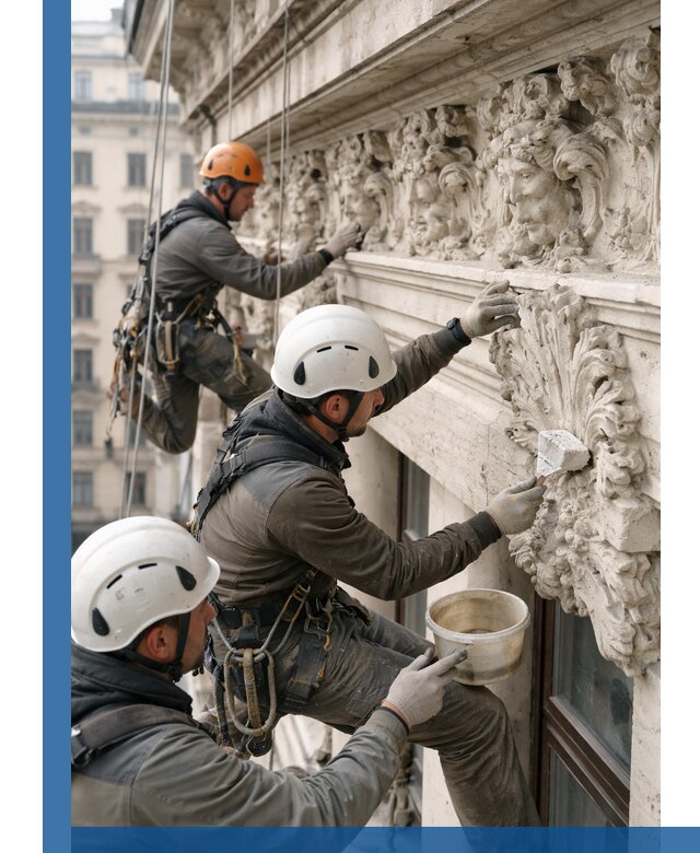 Реставрация фасадной лепнины с высотными работами в Старой Руссе