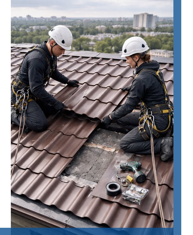 Ремонт металлочерепицы на крыше в Старой Руссе от 917 р. | ВЫСОТНИК-Срс