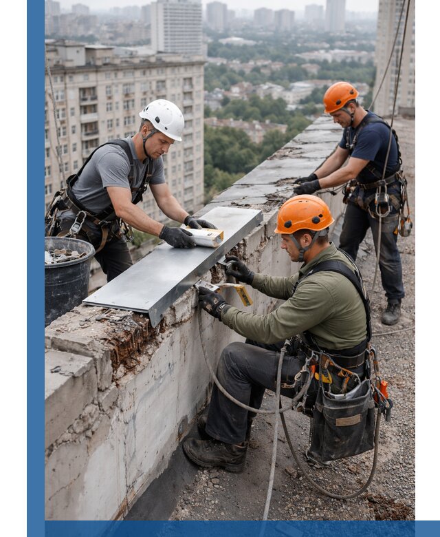 Ремонт парапета на кровле в Старой Руссе, высотные работы с гарантией