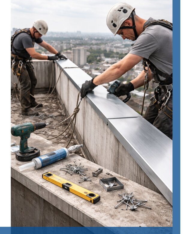 Монтаж парапетных крышек в Старой Руссе от 815 р. | ВЫСОТНИК-Срс