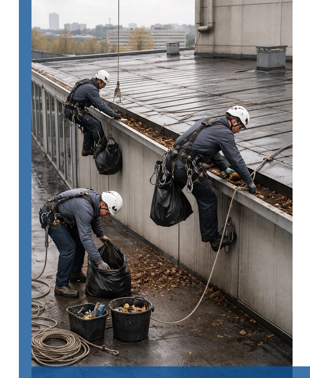 Очистка кровли по периметру в Старой Руссе силами промышленных альпинистов