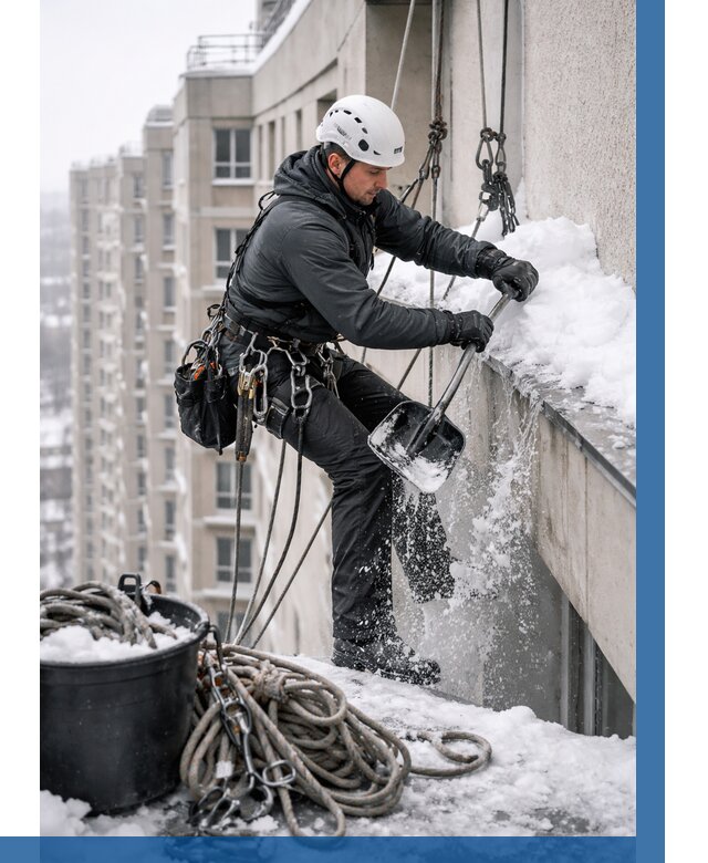 Очистка карнизов от снега в Старой Руссе от 306 р. | ВЫСОТНИК-Срс