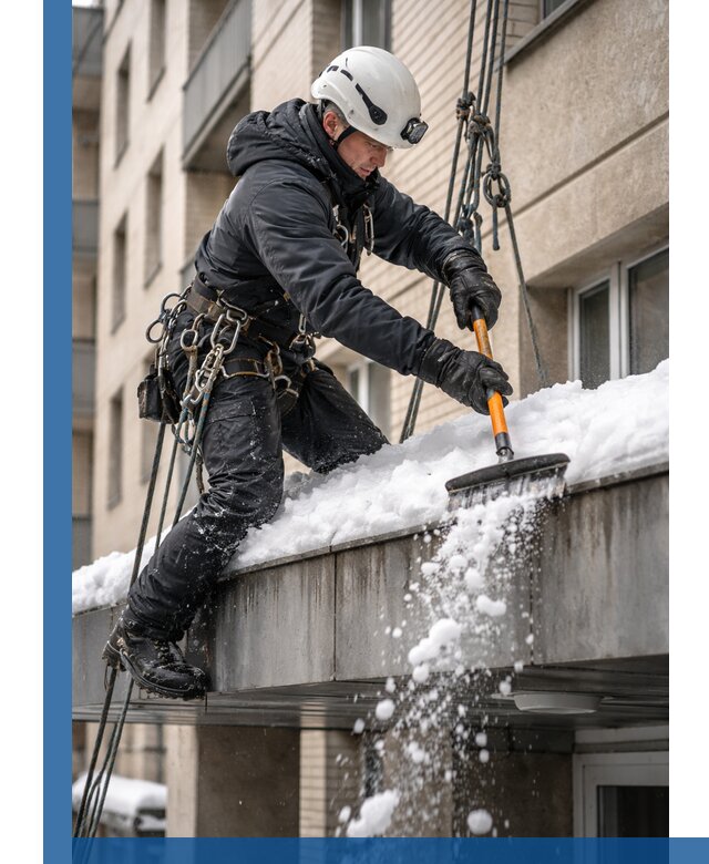 Очистка козырьков от снега в Старой Руссе круглогодично безопасно