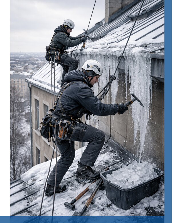 Удаление наледи с кровли в Старой Руссе от 5605 р. | ВЫСОТНИК-Срс