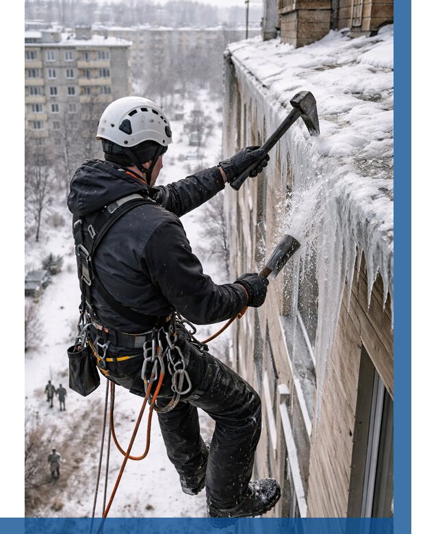 Сбивание сосулек с крыши в Старой Руссе по цене от 4586 р. | ВЫСОТНИК-Срс