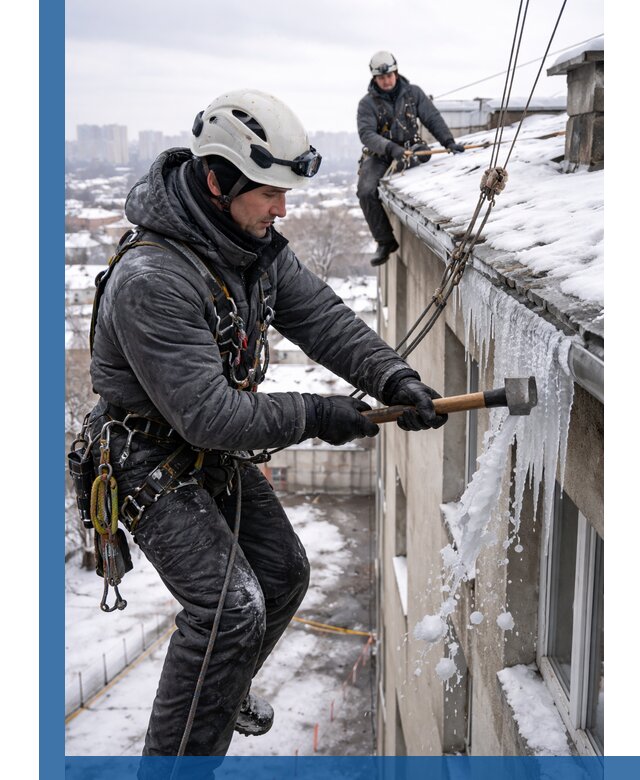 Сбивание и удаление сосулек с крыши в Старой Руссе безопасно