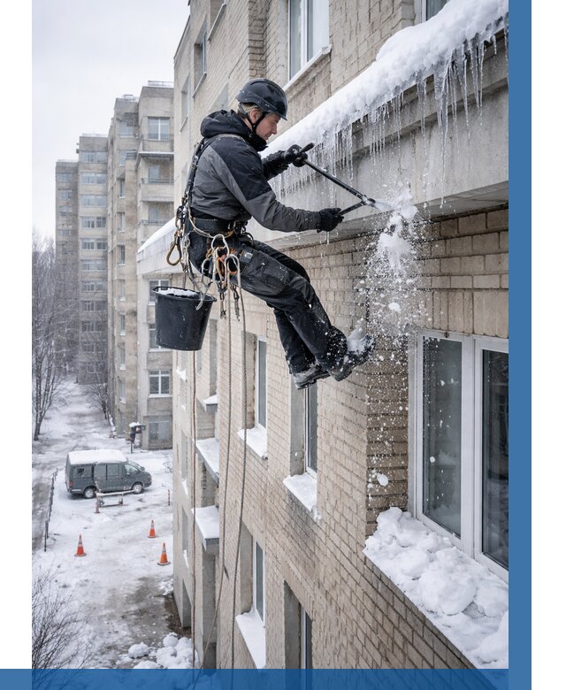 Удаление наледи с карнизов в Старой Руссе от 357 р. | ВЫСОТНИК-Срс