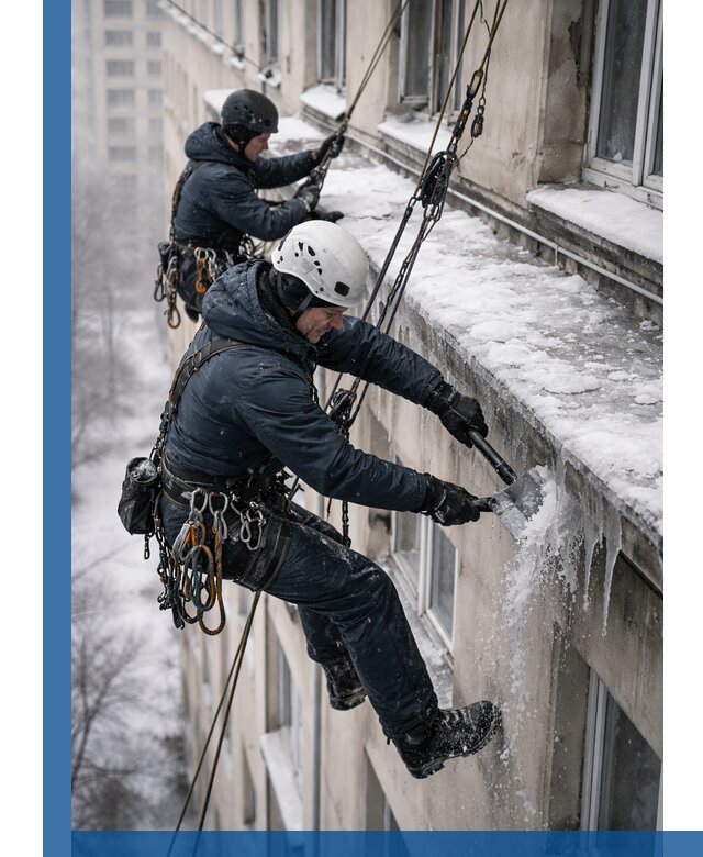 Удаление наледи и сосулек с карнизов в Старой Руссе профессионально