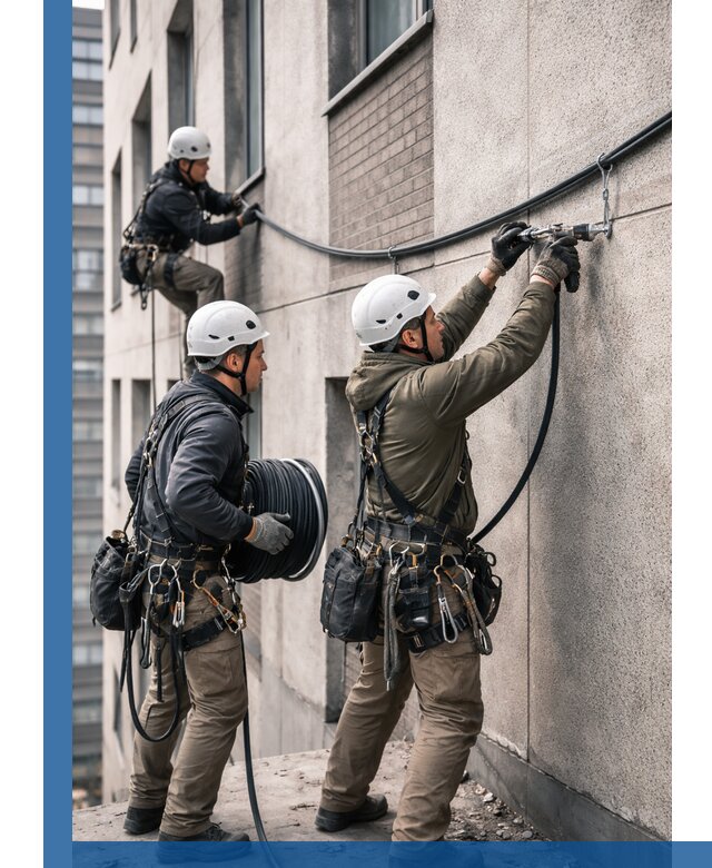 Прокладка кабеля по фасаду в Старой Руссе, профессиональный монтаж