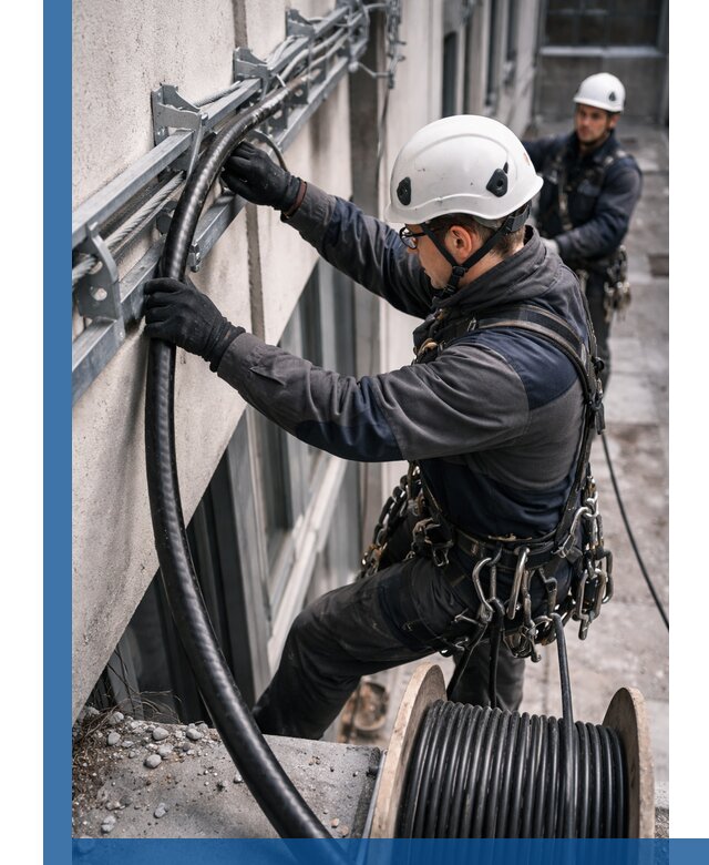 Протяжка кабеля питания на высоте в Старой Руссе с гарантией безопасности и качества