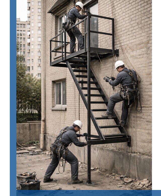 Монтаж пожарной лестницы в Старой Руссе, установка и крепление