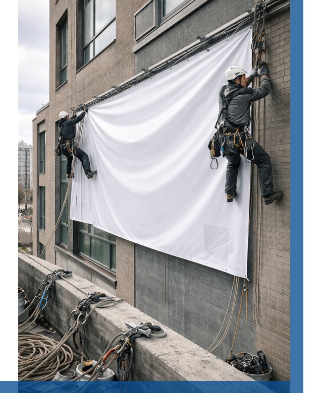 Монтаж баннеров на фасаде в Старой Руссе от 662 р. заказать ВЫСОТНИК-Срс