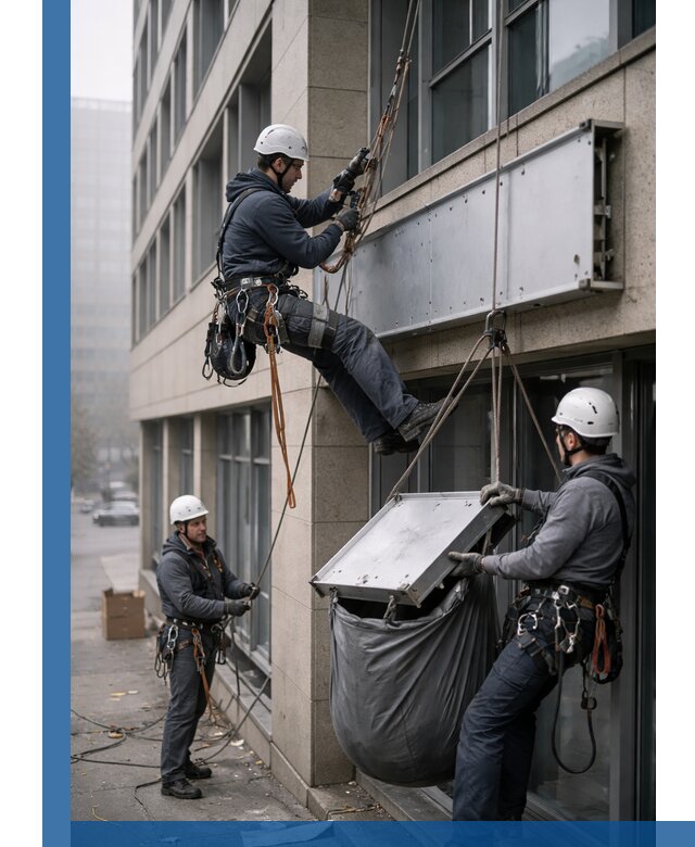 Демонтаж рекламной вывески с высотными работами в Старой Руссе