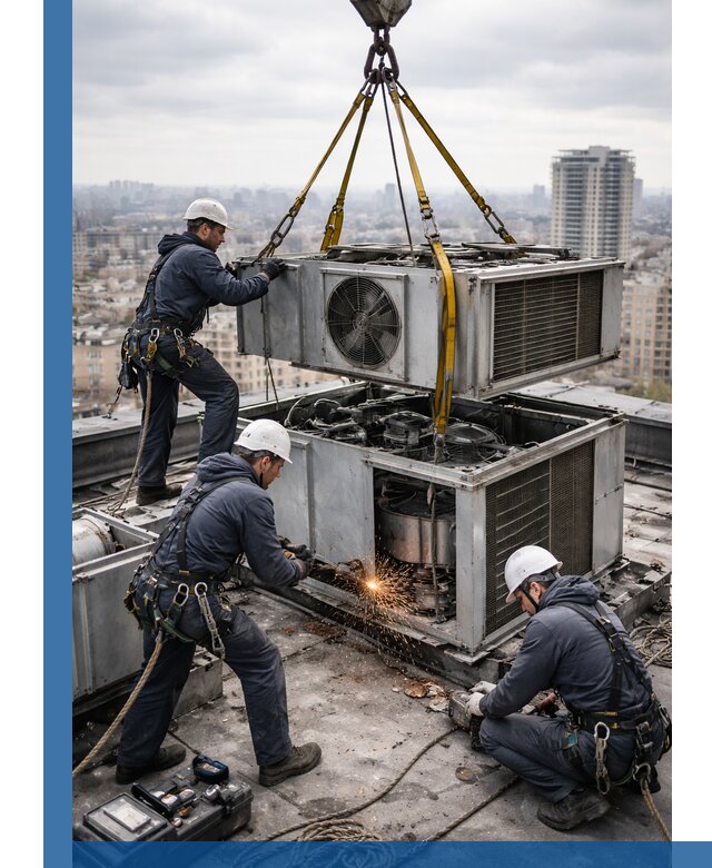 Демонтаж крышной установки в Старой Руссе любой сложности