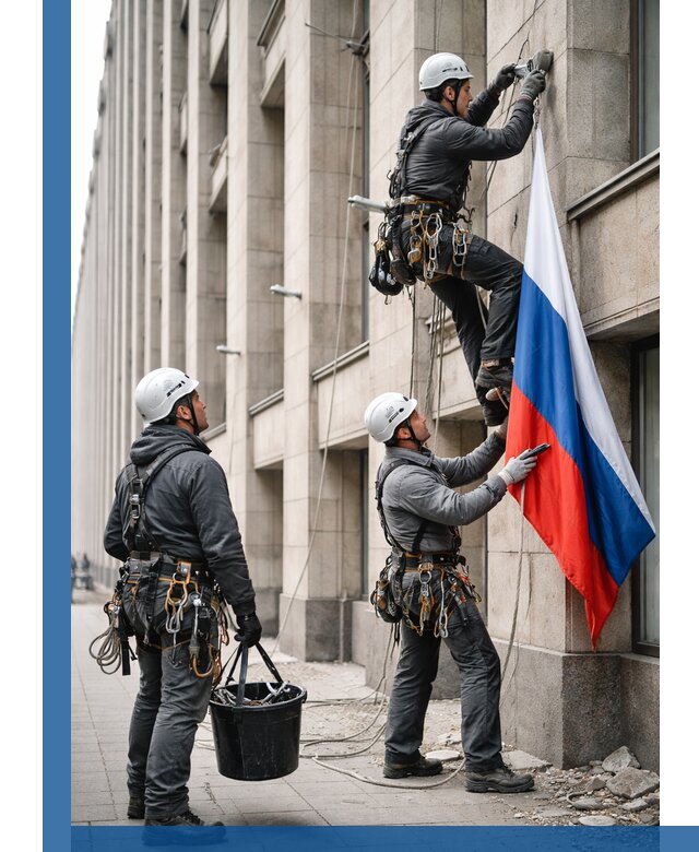 Профессиональная установка флагов на фасаде в Старой Руссе