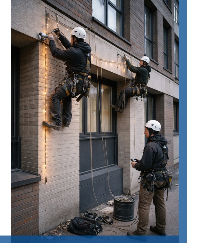 Монтаж гирлянд на фасаде в Старой Руссе от 3567 р. | ВЫСОТНИК-Срс