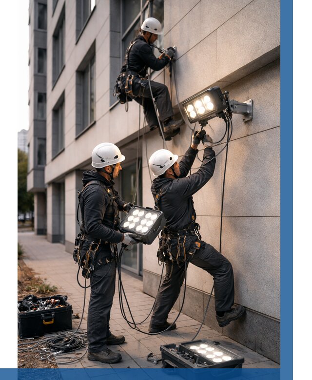 Монтаж прожекторов на фасаде в Старой Руссе от 7643 р. | ВЫСОТНИК-Срс