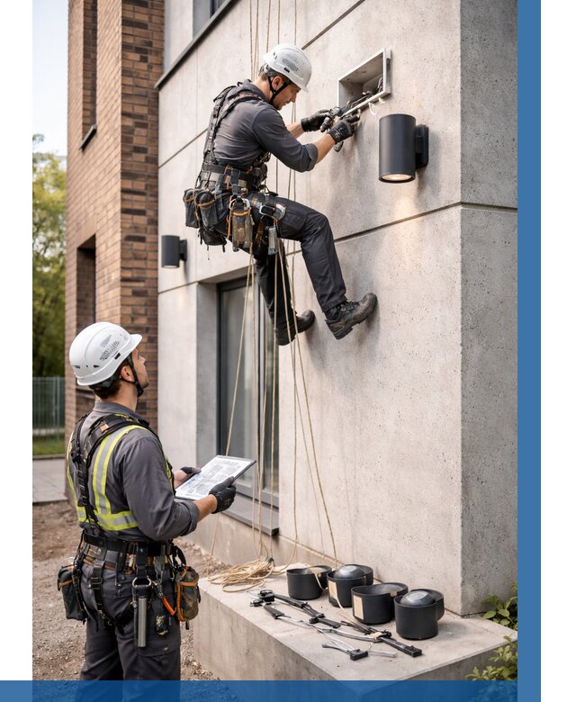 Монтаж фасадного освещения в Старой Руссе от 2548 р. | ВЫСОТНИК-Срс