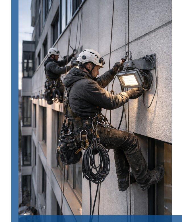 Монтаж фасадного освещения в Старой Руссе установка и подключение