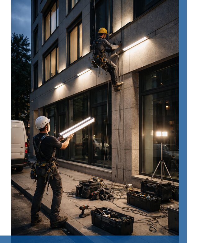 Монтаж архитектурной подсветки здания в Старой Руссе от 2548 р.|ВЫСОТНИК-Срс