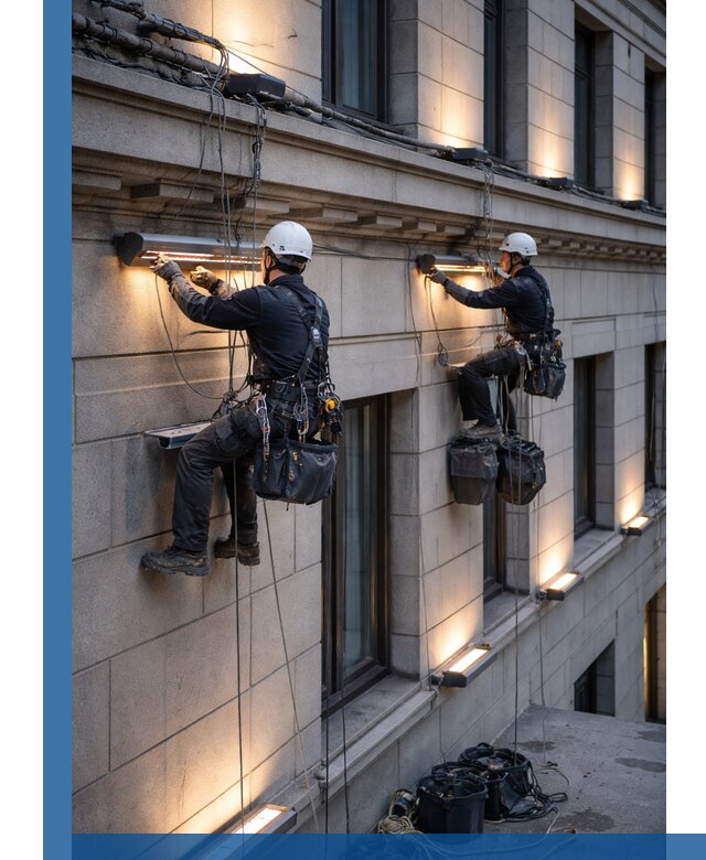 Монтаж архитектурной подсветки фасадов зданий в Старой Руссе