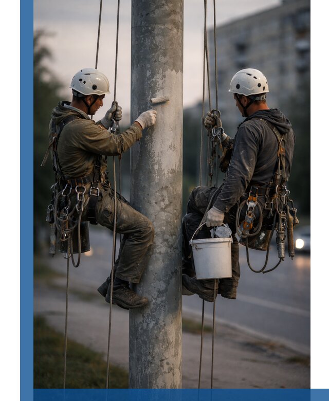 Покраска опор освещения и антикоррозийная защита в Старой Руссе