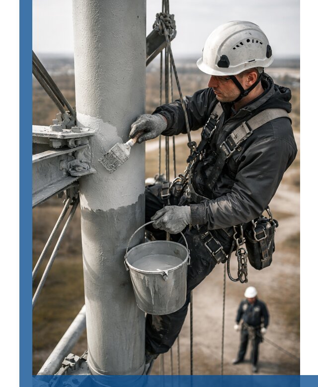 Покраска мачт связи в Старой Руссе промышленными альпинистами