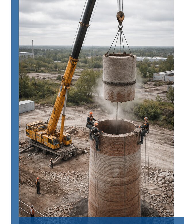 Демонтаж дымовой трубы в Старой Руссе с гарантиями безопасности