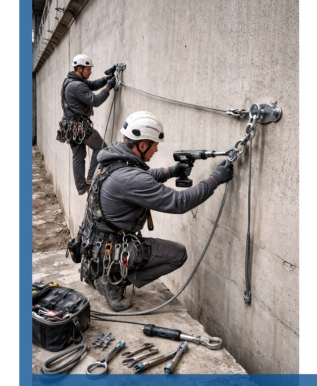 Монтаж анкерных линий высотной безопасности в Старой Руссе